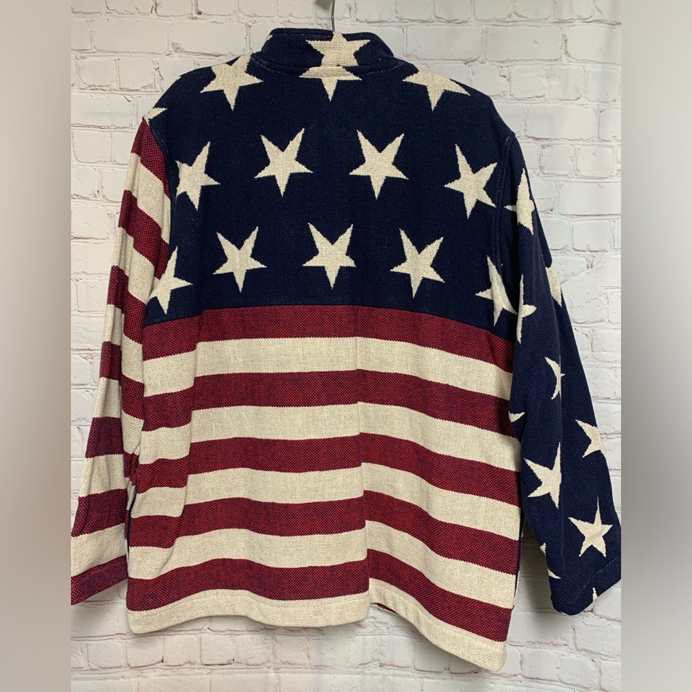 Quacker Factory Blanket Patriotic American Flag 🇺🇸 Jacket Size L 48” - Picture 6 of 6